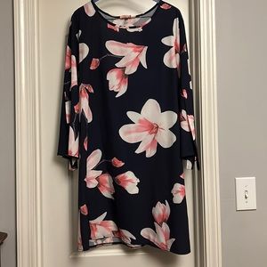 Multi color dress blue pink tan, mid length